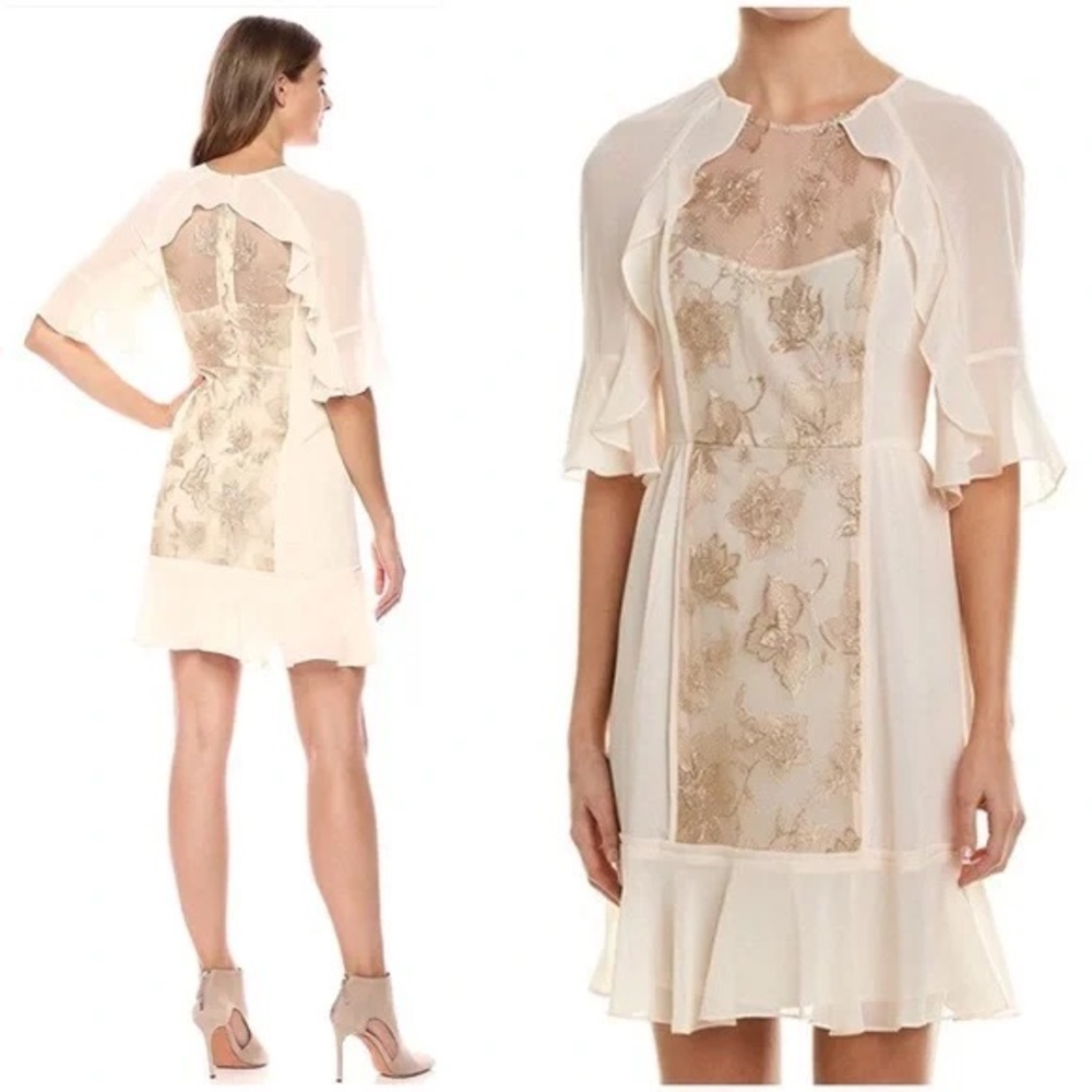 BCBG Cream and Gold Floral Dress